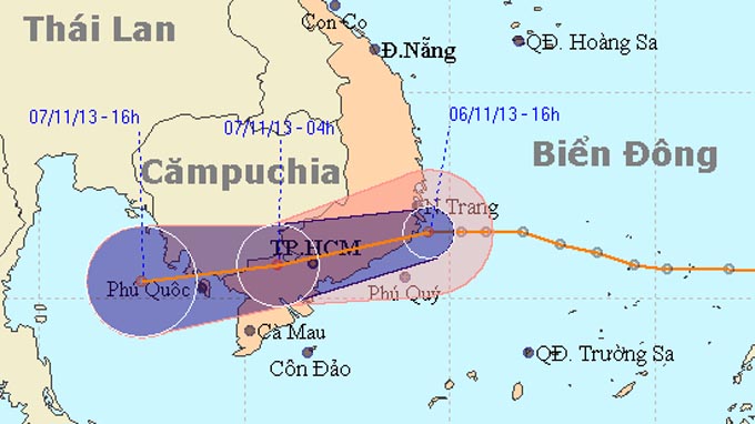 Dự báo đường đi của áp thấp nhiệt đới chiều 6-11.