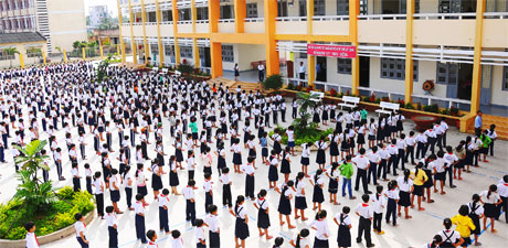 Học sinh trường chuẩn Quốc gia Tân Hội Đông, huyện Châu Thành.