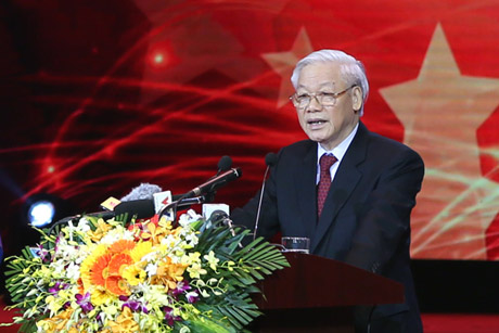 Tổng Bí thư Nguyễn Phú Trọng nhấn mạnh thanh niên tiên tiến phải thực sự đóng vai trò tiên phong, gương mẫu. Ảnh: VGP/Đình Nam