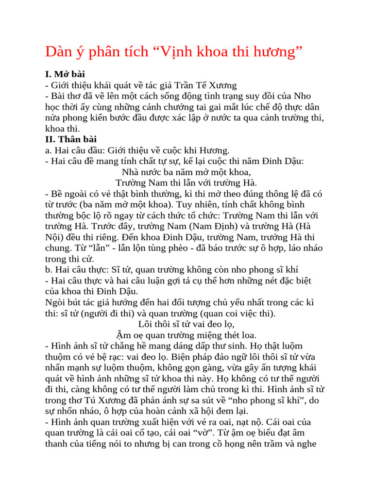 Phân Tích Vịnh Khoa Thi Hương: Dàn Ý & Cảm Nhận Chi Tiết Phân Tích Vịnh Khoa Thi Hương: Dàn Ý & Cảm Nhận Chi Tiết