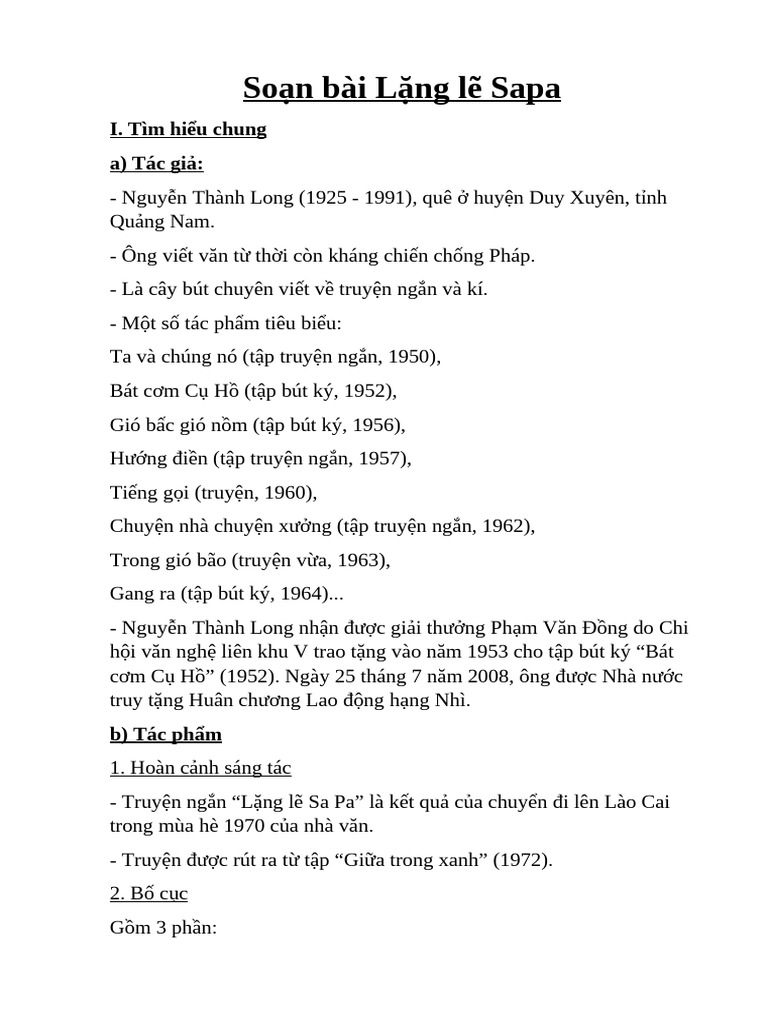 soạn bài Lặng lẽ Sa Pa