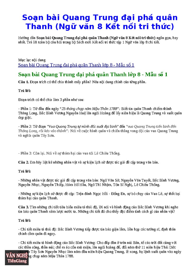 Phân tích Quang Trung đại phá quân Thanh - Tình thế đất nước và thử thách đặt ra Phân tích Quang Trung đại phá quân Thanh - Tình thế đất nước và thử thách đặt ra