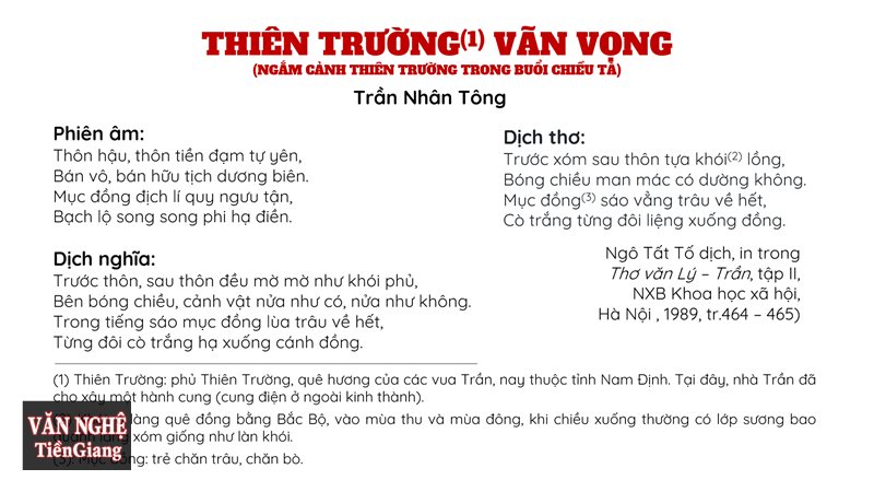 Phân tích Thiên Trường vãn vọng - Nhịp sống dân dã trong hai câu thơ cuối Phân tích Thiên Trường vãn vọng - Nhịp sống dân dã trong hai câu thơ cuối