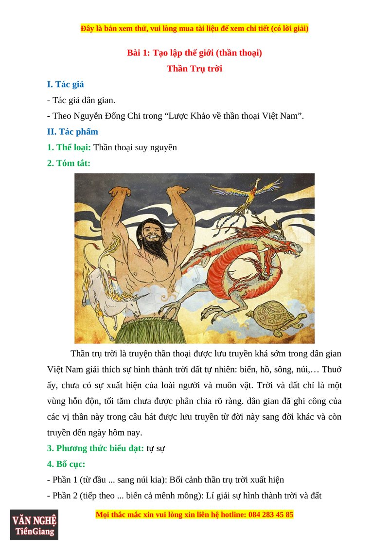 Soạn bài Thần Trụ Trời - Câu 2. Thần Trụ Trời đã làm những gì?