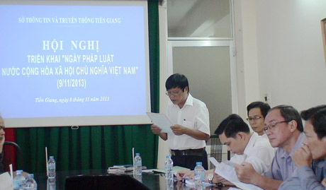 Ông Nguyễn Đức Lập, Phó Giám đốc Sở phát biểu tại hội nghị triển khai “Ngày Pháp luật”.