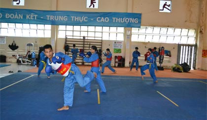 Đội Vovinam Tiền Giang tích cực luyện tập.