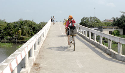 Cầu giao thông do người dân đóng góp xây dựng ở ấp Tân Thái (xã Tân Phong).