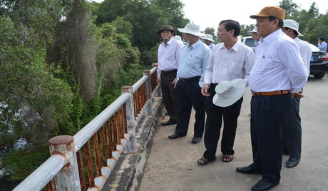 Chủ tịch UBND Lê Văn Hưởng khảo sát vùng đệm của Khu bảo tồn sinh thái Đồng Tháp Mười. 